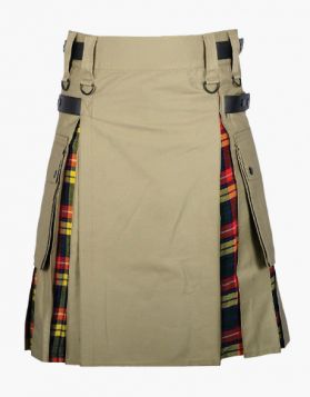 Men’s Khaki and Buchanan Tartan Hybrid Kilt- Front Image