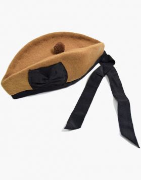 Men's Khaki Glengarry Hat with Brown Pom-pom 