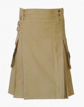 Men's Khaki Utility Kilt- Front Image