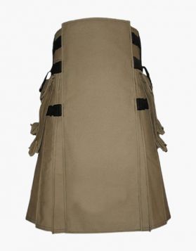 Mens Khaki Utility Kilt with Detachable Apron -Front Image