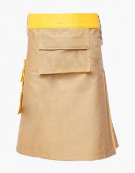 Mens Khaki with Yellow Two-Tone Hybrid Kilt- Front Image