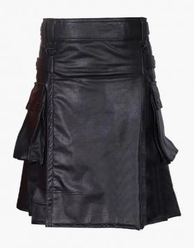 Mens Lautreamont Black Leather Kilt 