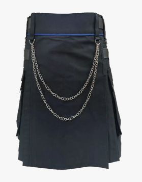 Mens Lautreamont Black Utility Kilt with Chains - Front Image