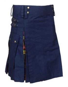 Men's Navy Blue and Buchanan Tartan Hybrid Kilt- Front Image