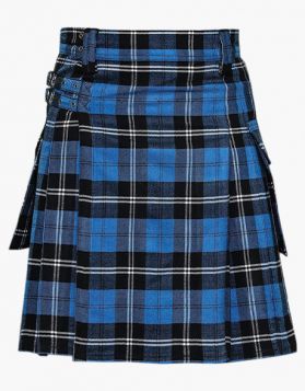 Mens Ramsay Blue Tartan Utility Kilt - Front Image