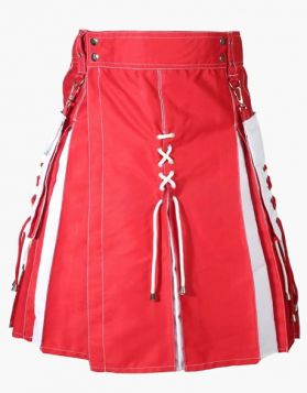  Mens Red and White Christmas Hybrid Kilt - Front Image