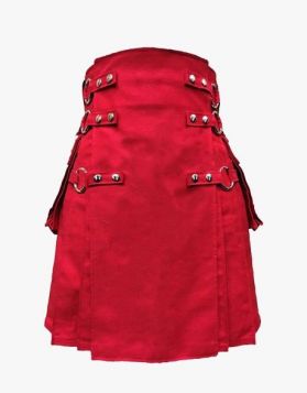 Men's Red Canvas Gothic Utility Kilt- Front Image