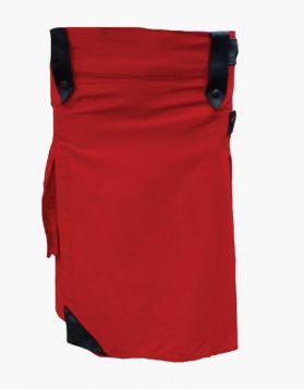 Mens Red Utility Kilt with Leather Straps - Front Image