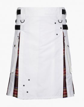 Mens White and Black Stewart Tartan Hybrid Kilt
