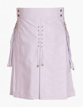 Mens White Utility Kilt with Laces Style - Front Image