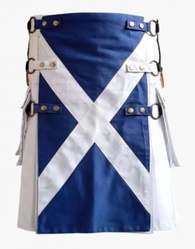 Mens White with Scotland Flag Gothic Hybrid Kilt  - Front Image 