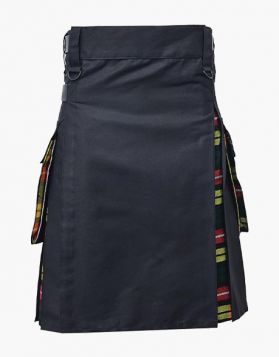 Modern Black and Buchanan Tartan Hybrid Kilt- Front Image 