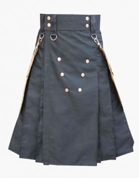 Modern Black and Khaki Utility Kilt with Chains- Front Image