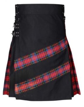 Navy Blue and Macpherson Tartan Hybrid Kilt - Front Image 