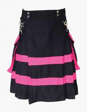 Modern Black and Pink Two-Tone Utility Kilt - Front Image 