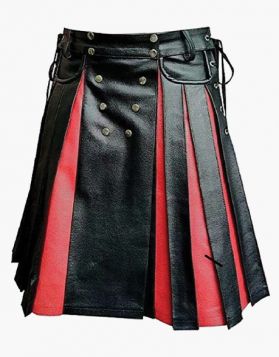 Modern Black and Red Leather Gladiator Kilt