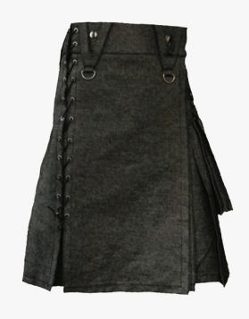  Modern Black Denim Kilt with Laces Style