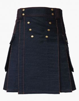 Modern Black Denim Kilt with Red Outer Thread