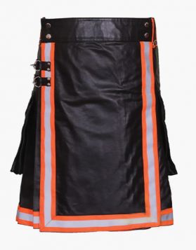 Modern Black Firefighter Leather Kilt - Front Image