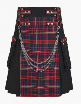 Modern Black Gothic Utility Kilt with Detachable Apron