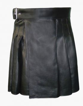 Modern Black Leather Kilt with Side Belt- Front Image