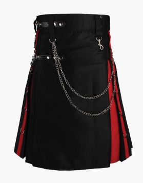 Modern Black Rainbow Gothic Hybrid Kilt with Chains- Front Image