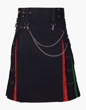Modern Black Rainbow Hybrid Kilt with Cargo Pockets - Front Image