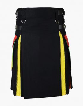 Modern Black Rainbow Utility Kilt with Leather Straps