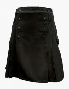 Modern Black Utility Kilt with Stylish Front - Front Image 