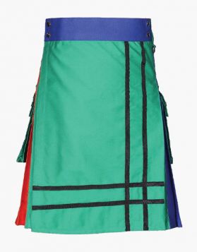 Modern Blue and Orange Utility Kilt with Green Apron