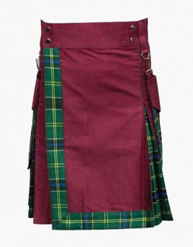 Modern Burgundy and US Army Tartan Hybrid Kilt 