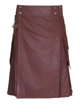  Modern Cargo Brown Leather Kilt - Front Image
