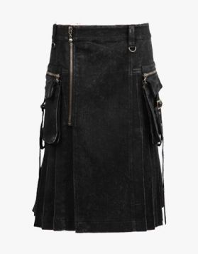 Modern Gothic Black Punk Rave Denim Kilt