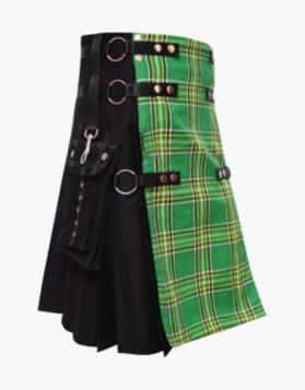Modern Gothic Black with Irish Tartan Apron Hybrid Kilt 