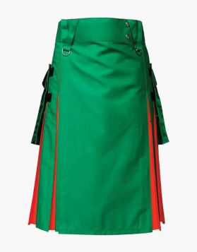 Modern Green and Orange Hybrid Kilt with Pockets - front Image