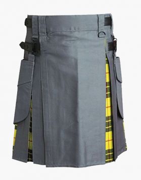 Modern Grey Hybrid Kilt with Macleod of Lewis Pleats- Front Image