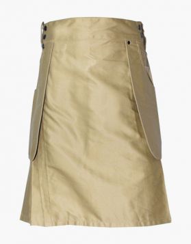 Modern Khaki Utility Kilt with Multiple Pockets- Front Image