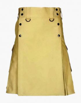 Modern Khaki Utility Kilt with Pockets - Front Image 