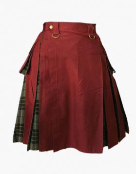 Modern Maroon with Grey Watch Tartan Hybrid Kilt