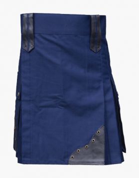 Modern Navy Blue Utility Kilt with Stylish Pockets- Front Image