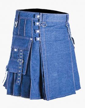 Modern New Blue Denim Kilt with Chains