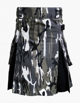 Modern Urban Camo Hybrid Kilt with Black Pleats - Front Image
