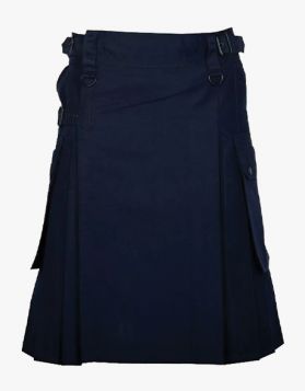 Navy Blue Utility Kilt with Cotton Straps- Front Image