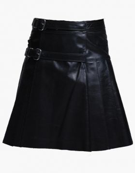 New Fashion Black Leather Kilt with Zip Pocket - Front Image 