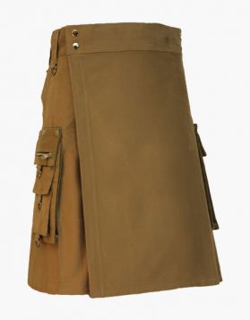 New Gothic Khaki Utility Kilt with Pockets - Front Image