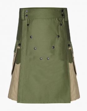 Olive Green and Khaki Utility Tactical Kilt - Front Image