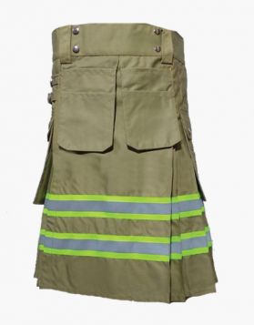 Olive Green Firefighter Kilt with Front Pockets - Front Image