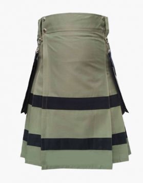 Olive Green Two-Tone Utility Kilt with Black Straps- Front Image