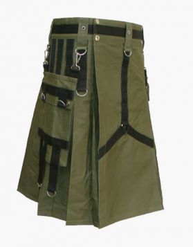 Olive Green Utility Kilt with Nylon Straps - Front Image