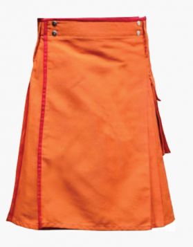 Orange Utility Kilt with Red Piping and Pockets - Front Image 